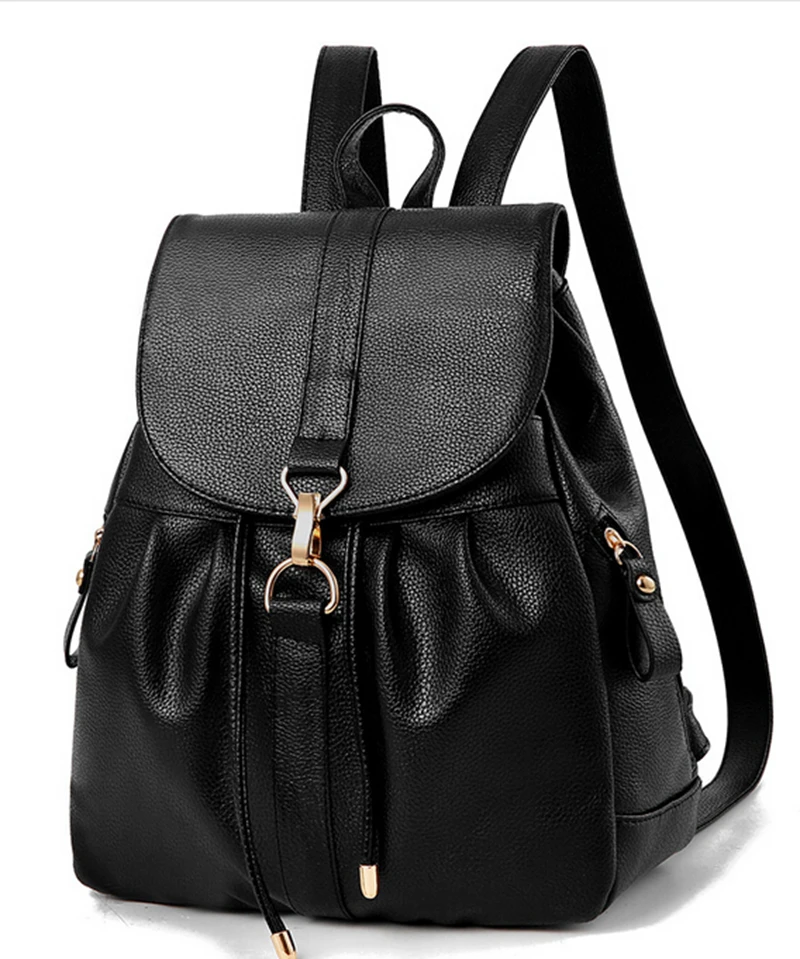 Business casual Metal hook PU leather backpack womens designer backpacks black rucksack backpack