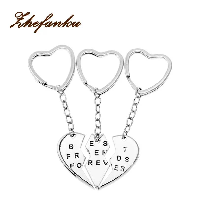 

Silver Tone 3 pieces friendship keychain Best Friends Forever one pair llaveros porte clef key ring gift for friends