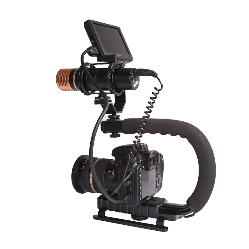 Ручка Rig + микрофон светодиодный свет зажим для iPhone X 8 7 смартфон Gopro Sjcam Canon sony DSLR