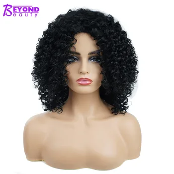 

16inch Black Curly Synthetic Short WIgs With Heat Resistant Fiber Glueless African American Hairstyle Wig For Black Women
