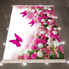 Розовые белые розы тюльпаны цветы Цветочная Бабочка 3d шаблон печати противоскользящие обратно моющиеся декоративные килим области ковер