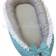 Кокон гнездышко для новорожденных со съемным чехлом детское гнездо унисекс серый бирюзовый