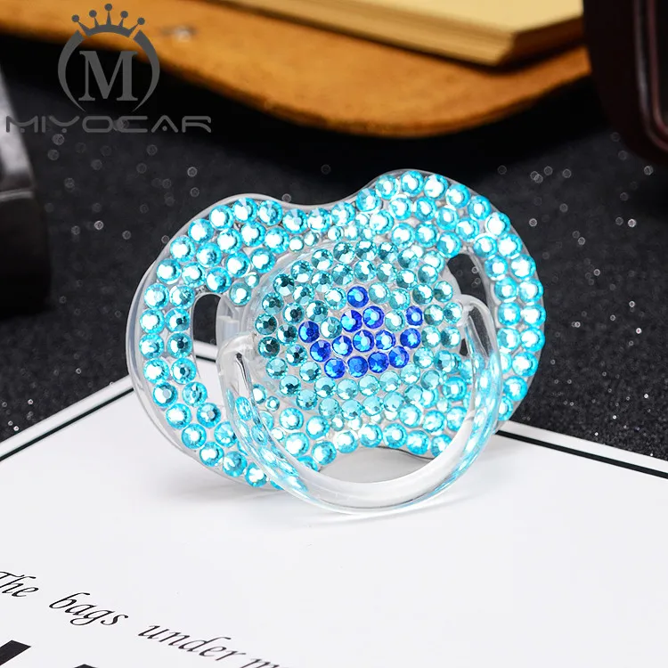 MIYOCAR Bling Bling blue beautiful set of good quality baby comb and bling blue white  crown pacifier for baby shower gift