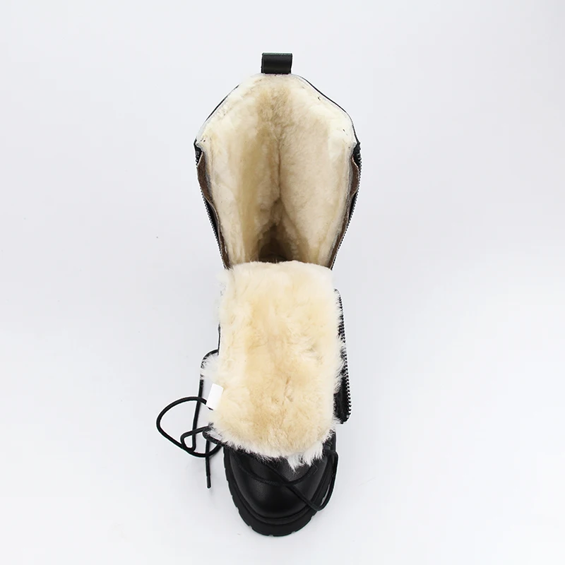 Новинка; модные зимние сапоги; женские кожаные сапоги на двойной молнии; женская зимняя теплая обувь из натуральной кожи со шнуровкой на квадратном каблуке