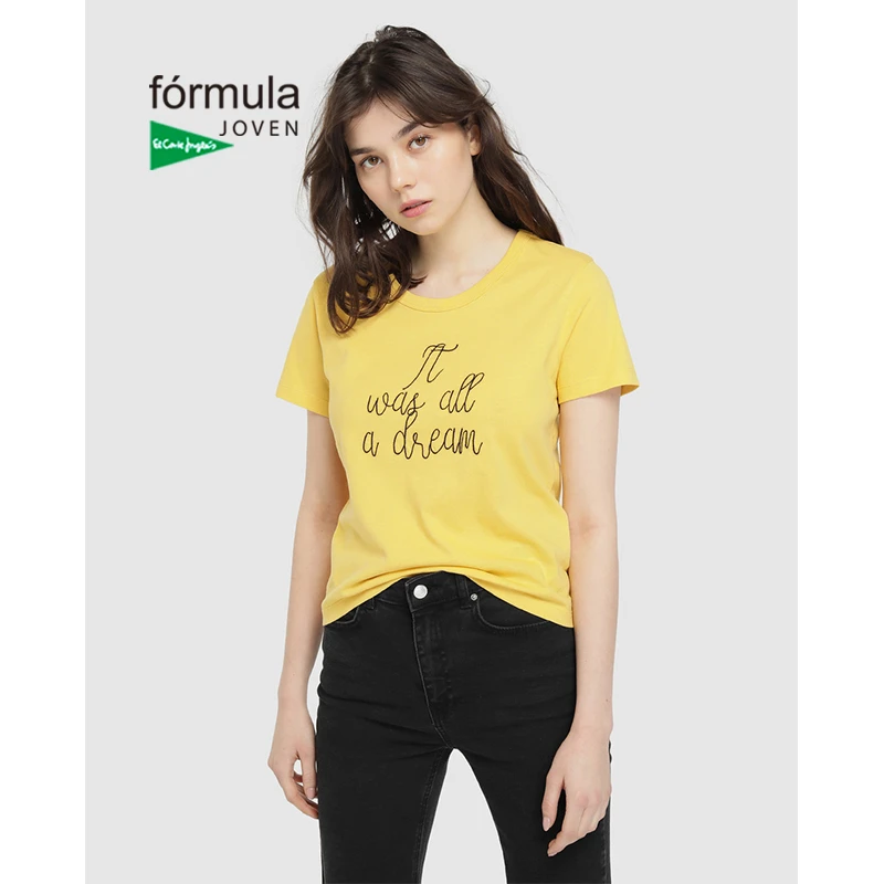 Necesitar Anguila élite Fórmula Joven Camiseta de Mujer en Color Amarillo con Print Flocado| Camisetas| - AliExpress