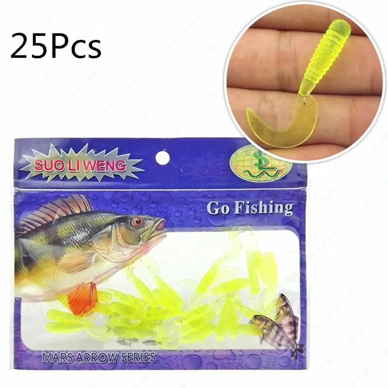 Bobing 25PCS 3.5m Soft Fishing Lure Lifelike Worm Single Tail Maggots