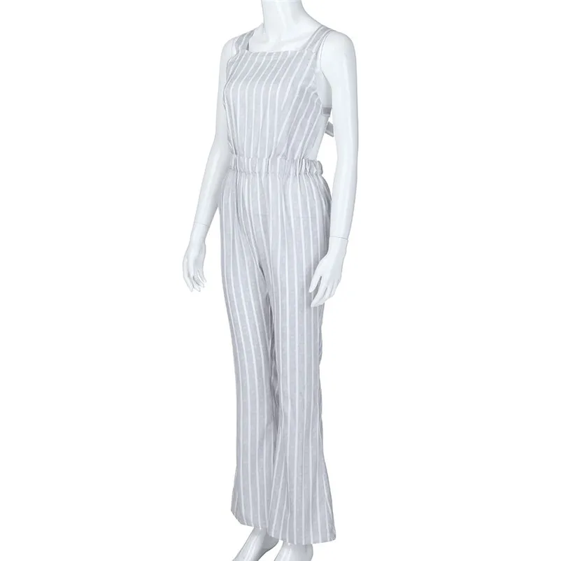Fashion summer jumpsuit woman 2018 Sleeveless Stripe Jumpsuits Loose Playsuit Long Wide leg Trouser pantaloni siamesi A02#N (6)
