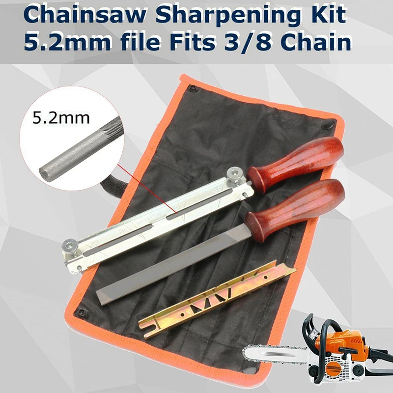 

5Pcs Chainsaw Sharpening Filing Kit 5.2mm File Set For 3/8 in Pro Chain Carbon steel File Guide Flat File Instructions Supplies