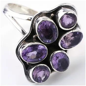 

StarGems(tm) Natural Amethyst Unique Design 925 Sterling Silver Ring US Size 9