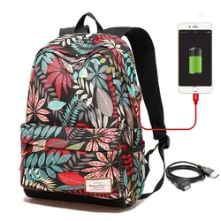 Для женщин USB зарядки ноутбука рюкзак для девочек-подростков школьный рюкзак мешок печати женские рюкзаки для студентов
