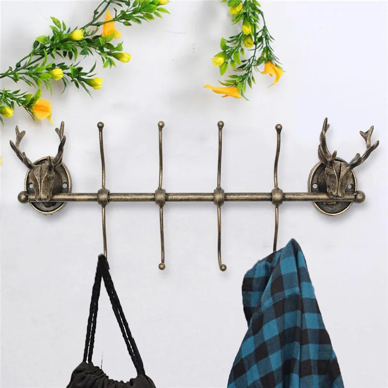

Decorative Antique Hook Wall Mounted Deer Antlers Hanger Cast Iron Stags Head Rack Hat Coat Key Storage Hooks Home Ornaments