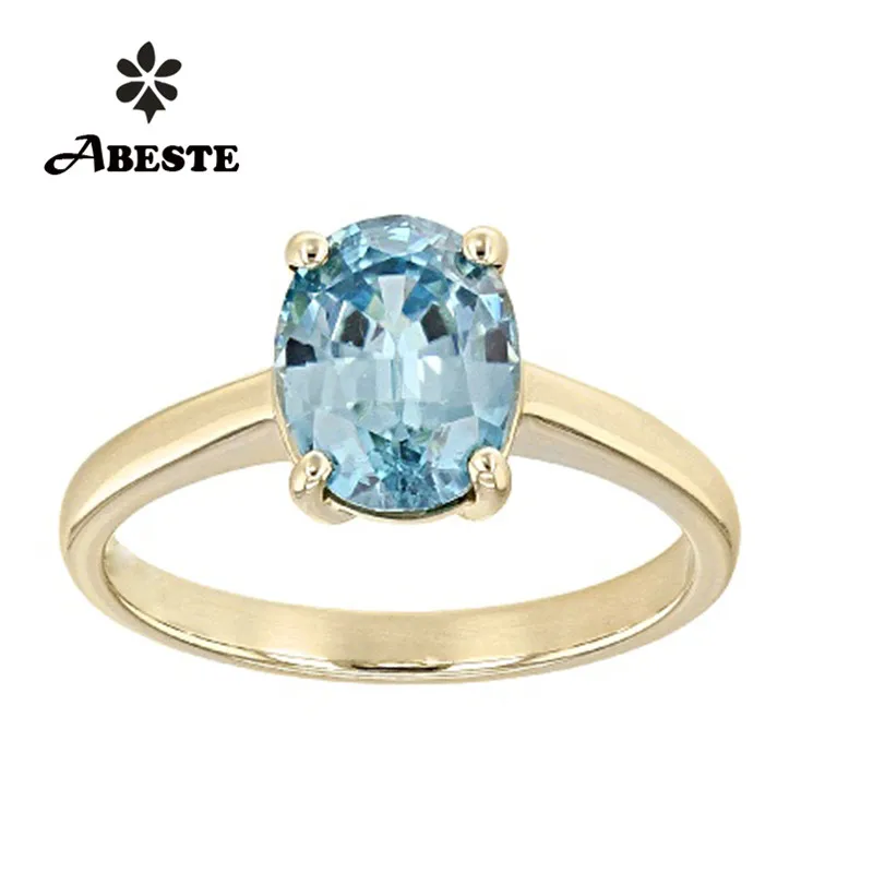 

ANI 18K Yellow Gold (AU750) Women Wedding Ring 1.2ct Solitiare Natural Blue Zircon Fine Jewelry Enagement Gemstone Bague Female