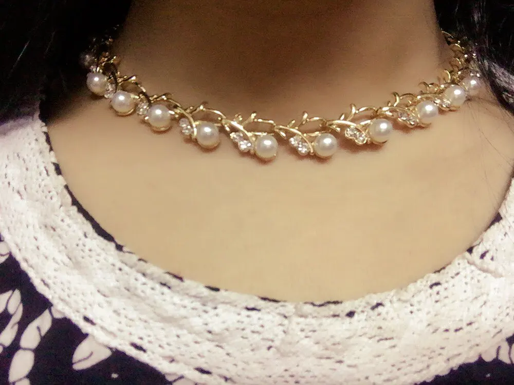 Classic Crystal Pearl Necklace Jewelry Set - Js4