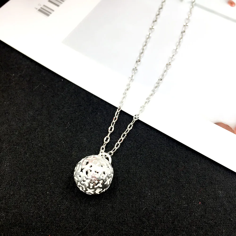 

Real 925 Sterling Silver Simple Hollow Ball Chain Necklace for Women Girls Fashion Party Costume Jewelry Festival Gift