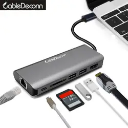 Usb c концентратора usb3.1 Тип c hd mi RJ45 конвертер thunderbolt 3 Кабель-адаптер для macbook pro 2017 2016 устанавливается Сяо Ми acer asus