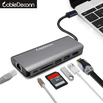 

usb c hub usb3.1 type c to hdmi RJ45 converter thunderbolt 3 Adapter cable For macbook pro 2017 2016 dell xps xiao mi acer asus