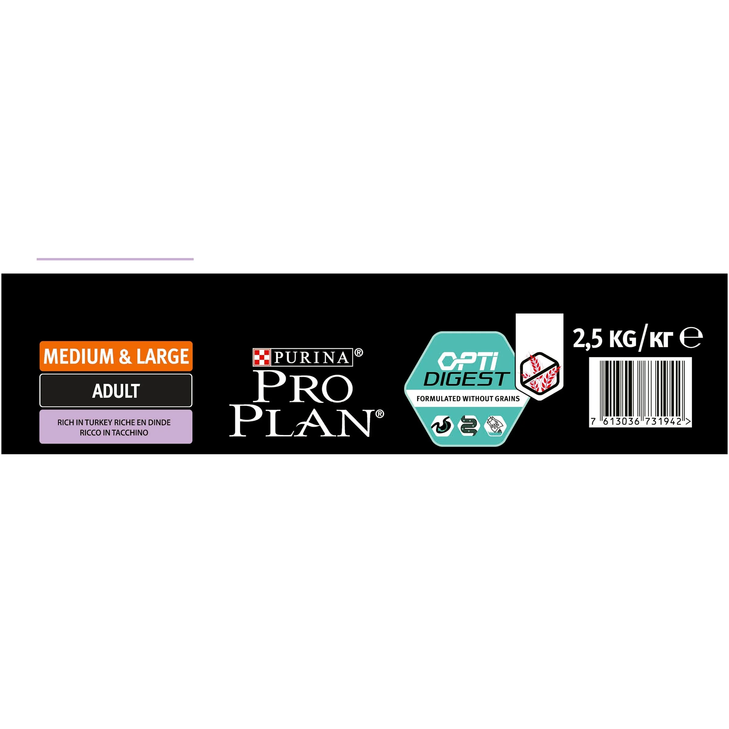 Set of dry food PRO PLAN Grain Free Formula for medium/large adult dogs with sensitive digestion, turkey, 4 pcs. x 2.5 kg