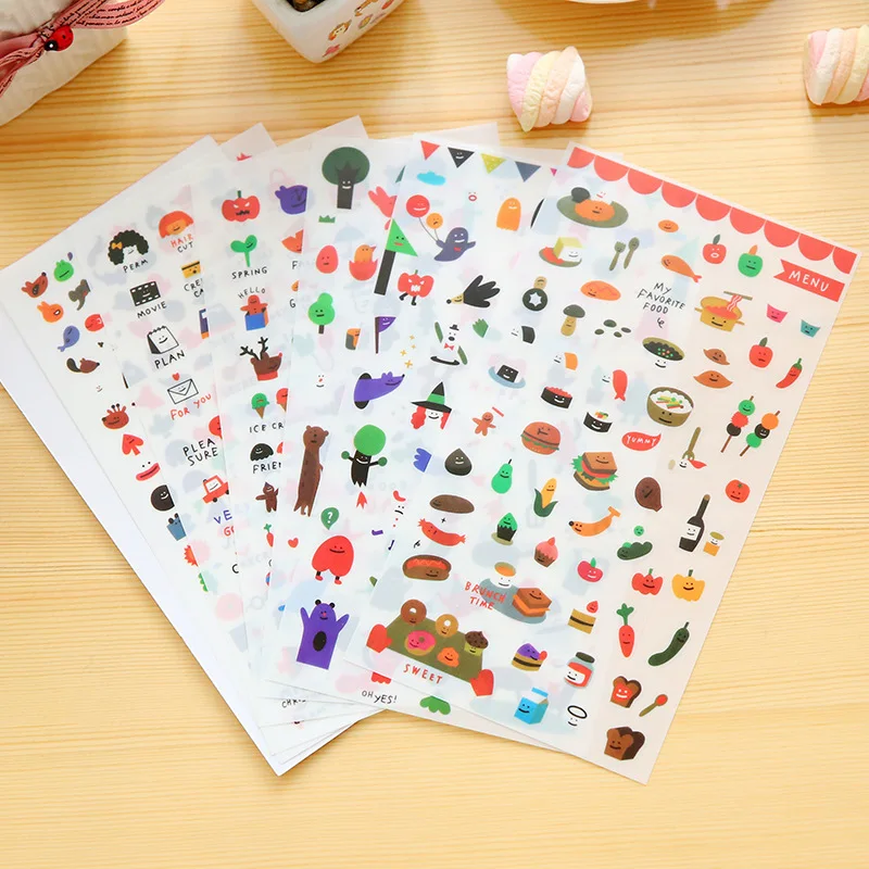 

6PCS New DIY Colorful Cartoon Food Expression Lovely Stickers Diary Planner Journal Note Paper Scrapbooking Albums Photo Tag