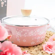 Японский стиль розовый красивый Сакура утолщение суп тушеный горшок фарфоровая эмалированная печь эмалированная посуда плита детская лапша кастрюля для молока 20 см 2л