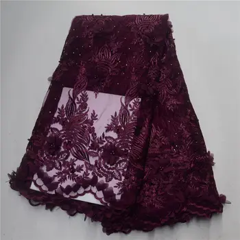

High Quality African Mesh Lace Fabric With Stones2019 Latest French Net Lace Fabric with beade 3D flower for women -HL30