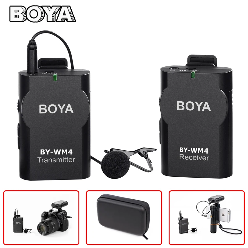 

BOYA BY-WM4 Professional Wireless Microphone System Lavalier Lapel Mic for Canon Nikon Sony DSLR Camcorder Recorder iPhone X 8 7