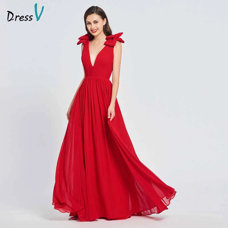 Dressv Vestido largo rojo elegante con escote en v, ropa de fiesta para  baile de graduación, línea a, lazo, sin espalda, longitud hasta el suelo,  personalizado|Vestidos de graduación| - AliExpress
