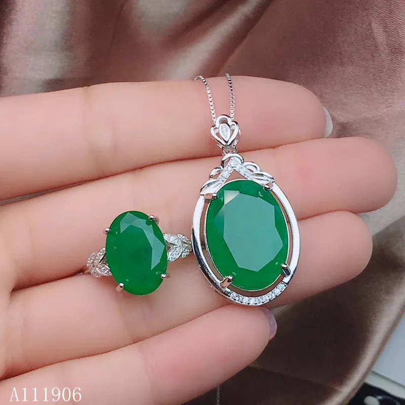 

KJJEAXCMY Boutique Jewelry 925 Sterling Silver Inlaid Natural Emerald Female Ring Necklace Pendant Set Support Review