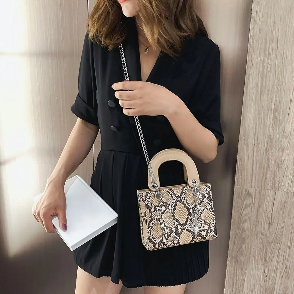 أزياء السيدات صغيرة رفرف الأفعى طباعة شنطة كتف المرأة الإناث بو الجلود سلسلة عارضة Crossbody الأعلى مقبض حقيبة ساع