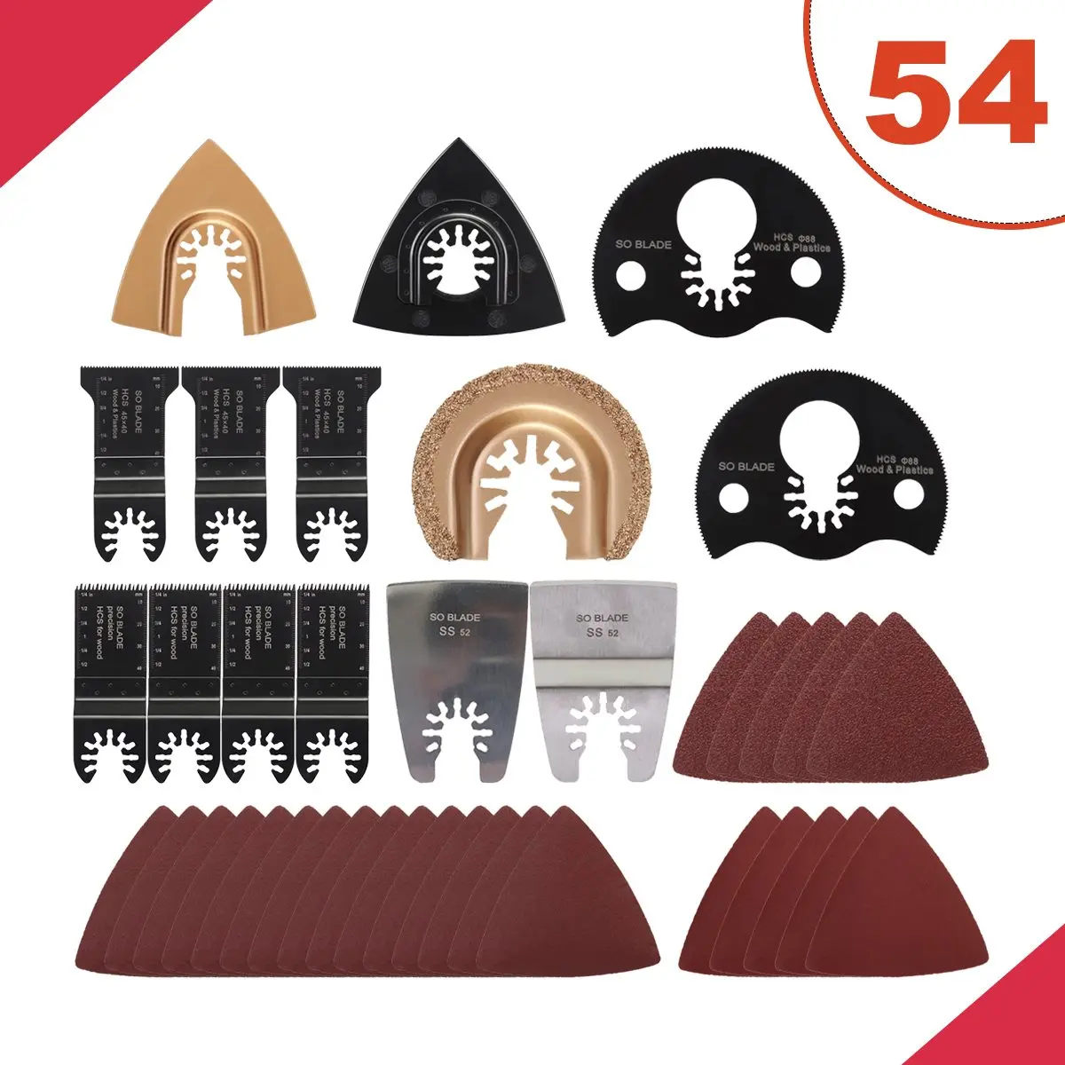 

Drillpro Hot Sale 54 Pcs/set Oscillating Multitool Saw Blade DIY Power Tools Accessories Kit For Fein Woodworking Plastic