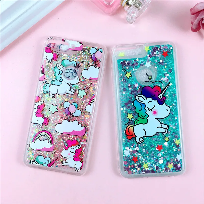 

Honor 7C Phone Case on for Huawei Honor 7C Pro Case Soft TPU Unicorn Glitter Liquid Cover for Huawei Y7 Prime 2018 Dynamic Cases