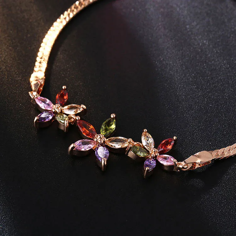 CARSINEL Модные цветные браслеты с цветами и кубическим цирконием для женщин, ювелирные изделия из розового золота