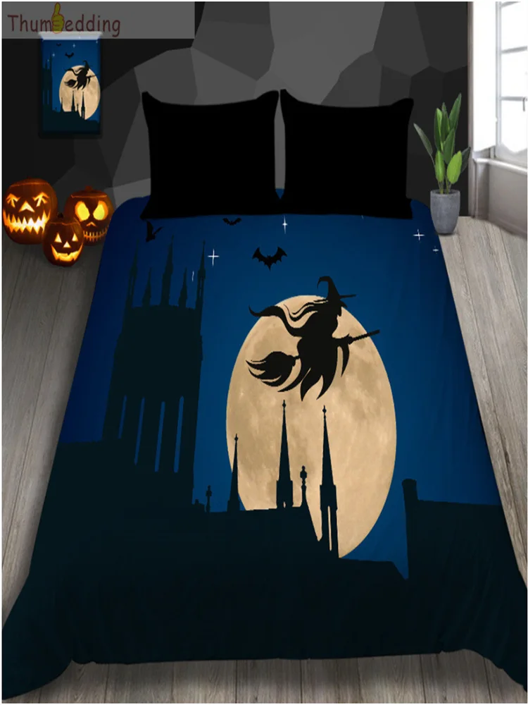 

Thumbedding Bedding Set Halloween Moon Flying People Bat Duvet Cover Twin Full Queen King Western Decoration Bed Set 3pcs