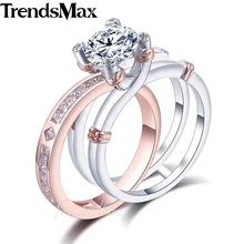 Trendsmax, круглая огранка, кубический цирконий, женское кольцо, 925 пробы, серебро, обручальное кольцо, розовое золото, 2,97-7,66 карат, KSRM06