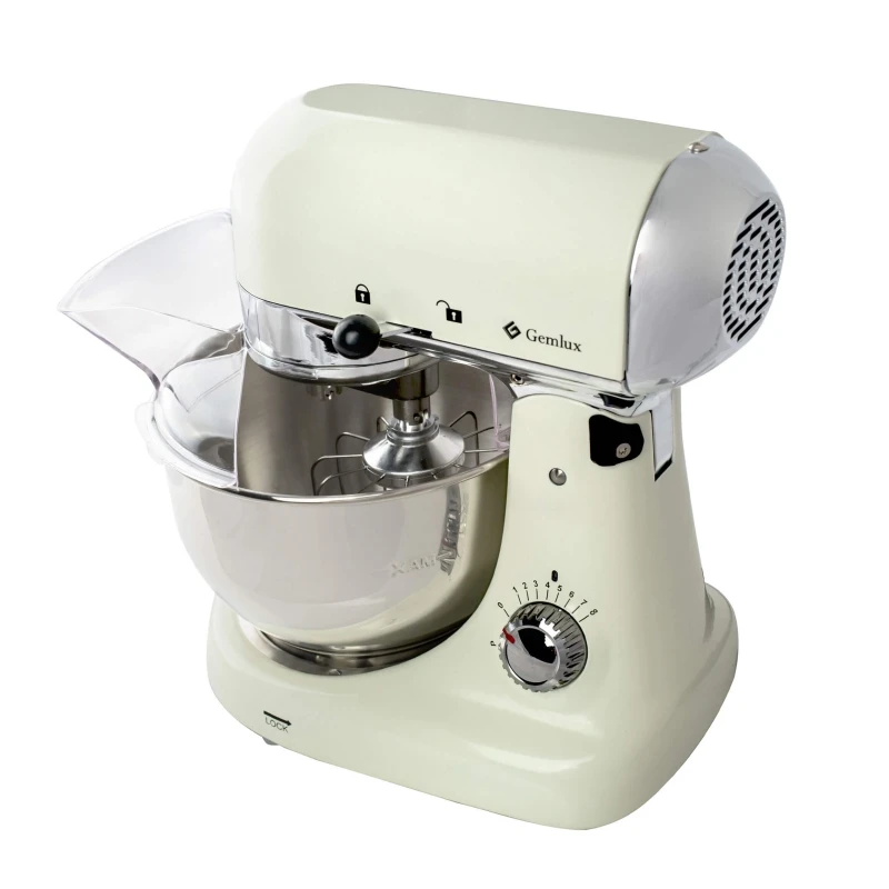 Миксер GEMLUX GL-SM5CR (мощность 1000 Вт, 8 скоростей, чаша из нержавейки 4,5л, двойной крюк для теста, плоский битер, венчик)