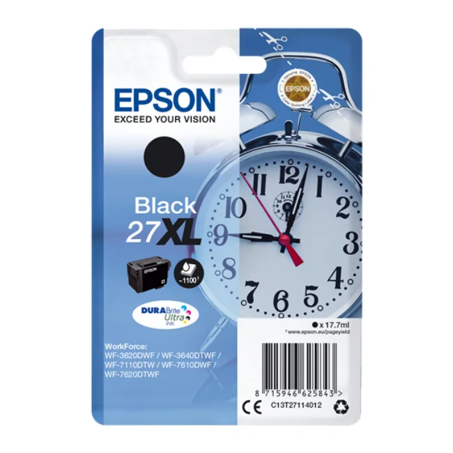 Часы-Будильник Epson Singlepack Black 27XL DURABrite Ultra Ink оригинал чернила на пигментной основе