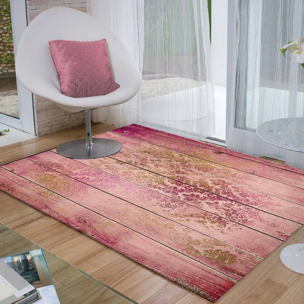 Розовый деревянный Золотой Желтый Цветочный винтажный 3d принт Нескользящая микрофибра для гостиной декоративный современный моющийся коврик