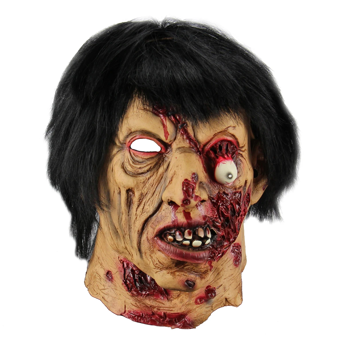 

Halloween Creepy Terrifying Horrible Realistic Black Hair Zombie Ghost Mask Party Props Cosplay Costumes Masquerade Supplies