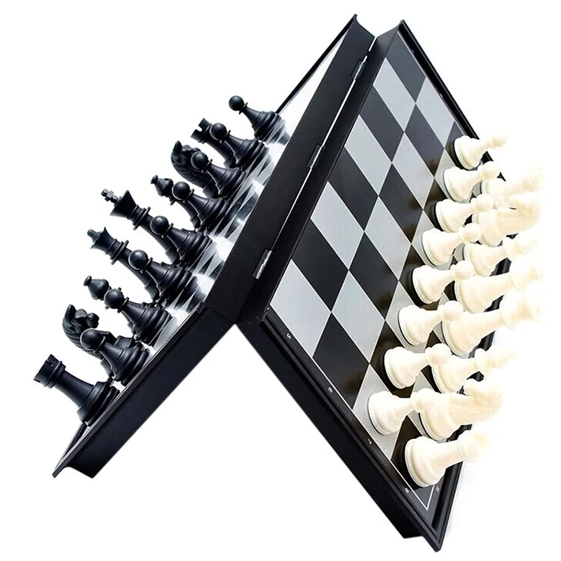 

Folding International Chess Set Board Travel Educational Magnetic Games Chess Backgammon Draughts Entertainment