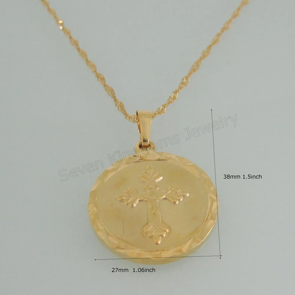 

Min order 10$/ CAN MIX DESIGN - YELLOW GOLD GP OVERLAY 18" NECKLACE & JESUS CROSS SYMBOL VIVID ROUND PENDANT