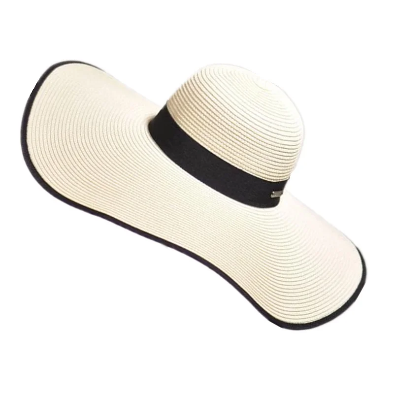 

Seioum 2018 fashion women Beach hats for women summer straw hat beach cap sun hats Sexy ladies Black and white large brim hat