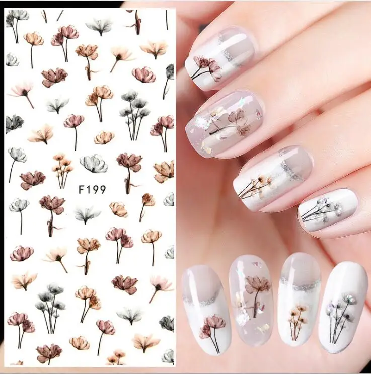 Nail Art sticker s Flowers 1 лист Lavander Nail wrap sticker ультратонкие наклейки для ногтей-12 наклеек s