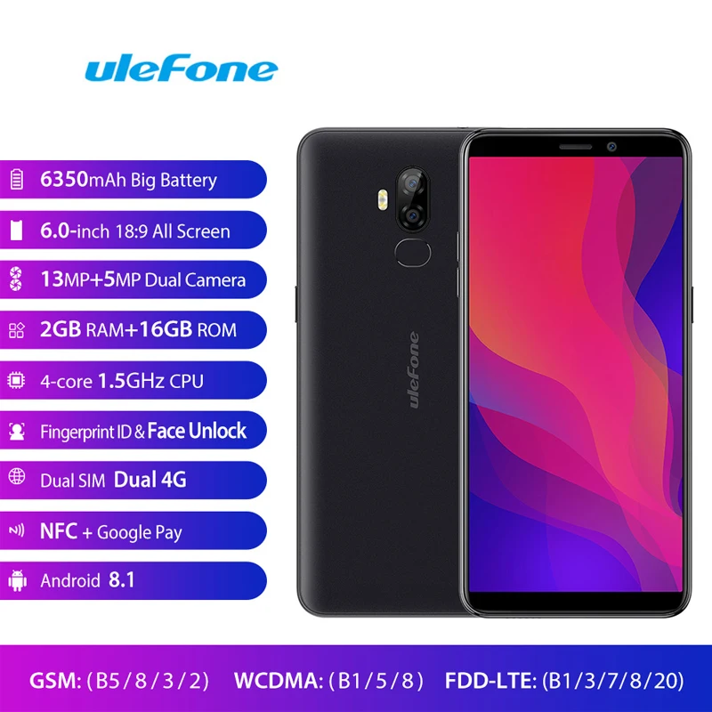 Мобильный телефон Ulefone power 3L 6 &quot18:9 Android 8 1 MTK6739 четырехъядерный 2 ГБ + 16 Гб 13 МП 5 Мп NFC