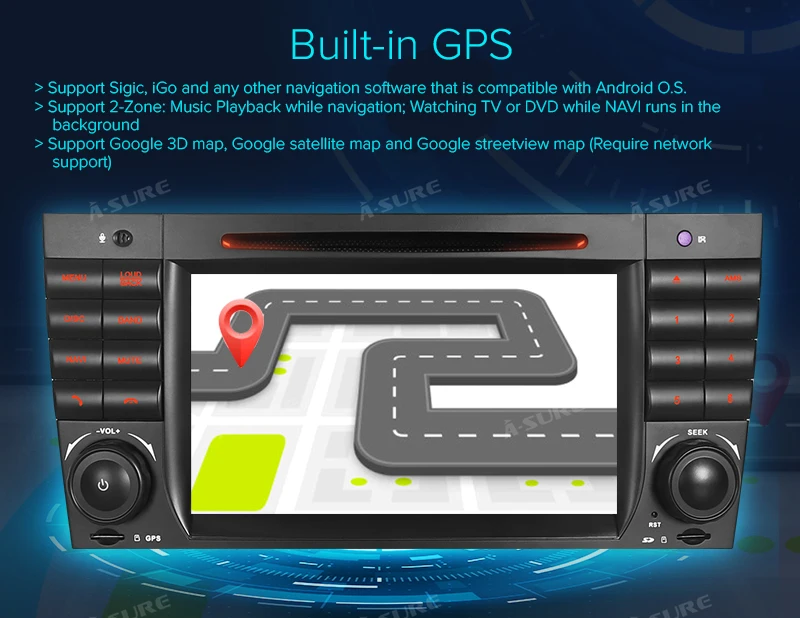 Clearance A-Sure 2 Din Android 8.0 Auto Radio GPS DVD Player Navigation For Mercedes Benz C Class W2019 W209 AMG CLK CLC WIFI 4G BT DAB+ 20