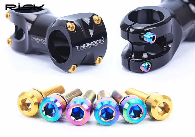 

RISK 6pcs M5*16/18mm Titanium Alloy Bike Stem Bolt Mountain Road Bike Ultralight Seatpost Screw with Washers Gasket Colorful