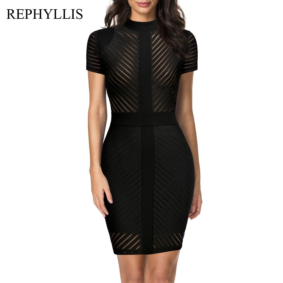 

REPHYLLIS Women's Vintage See Through Clubwear Night out Cocktail Party Night Club Bodycon Pencil Sheath Midi Sexy Dress