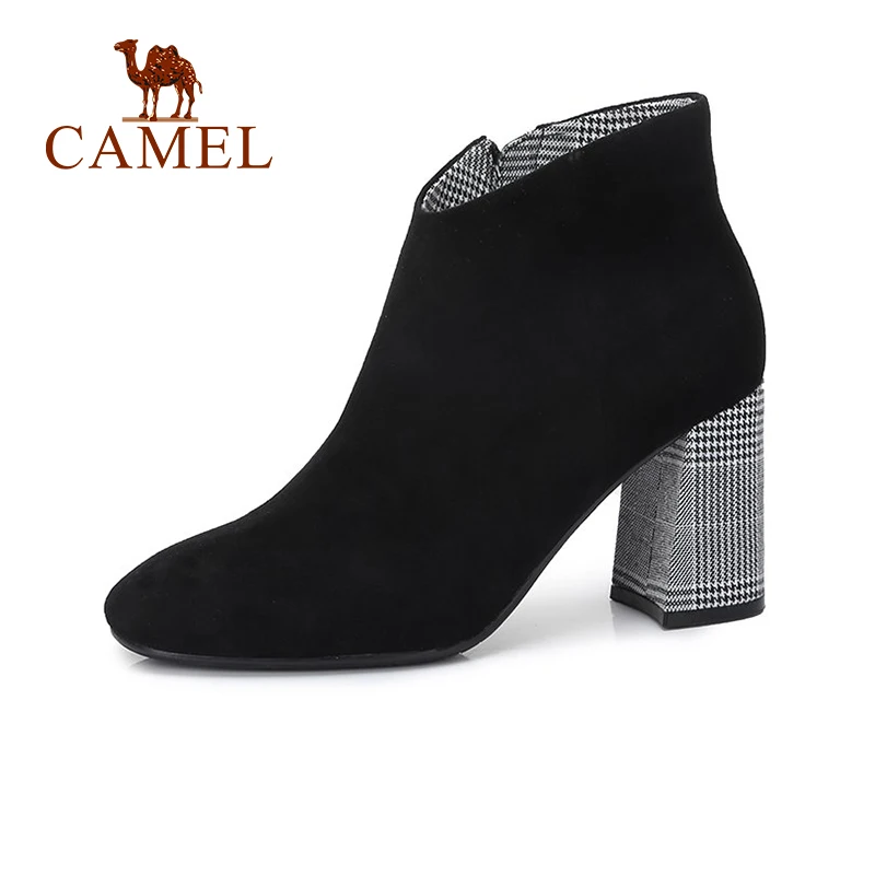 CAMEL/2018 женские полусапожки на высоком каблуке модные трендовые ботинки черного