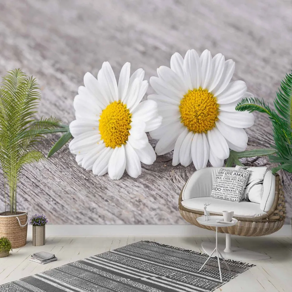 Else Gray Floor White Daisy Flowers Floral 3d Photo Cleanable Fabric Mural Home Decor living Room Bedroom Background Wallpaper photo