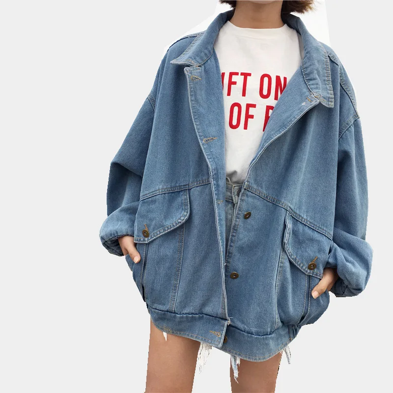 

2018 Spring and Autumn New Plus Size Fashion Women Loose Casual Vintage Long Sleeve Ulzzang Wild Female Denim Jacket L0009
