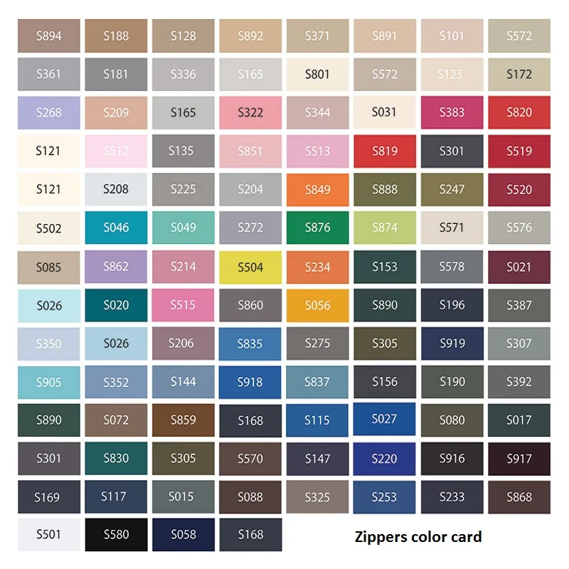Zippers color card