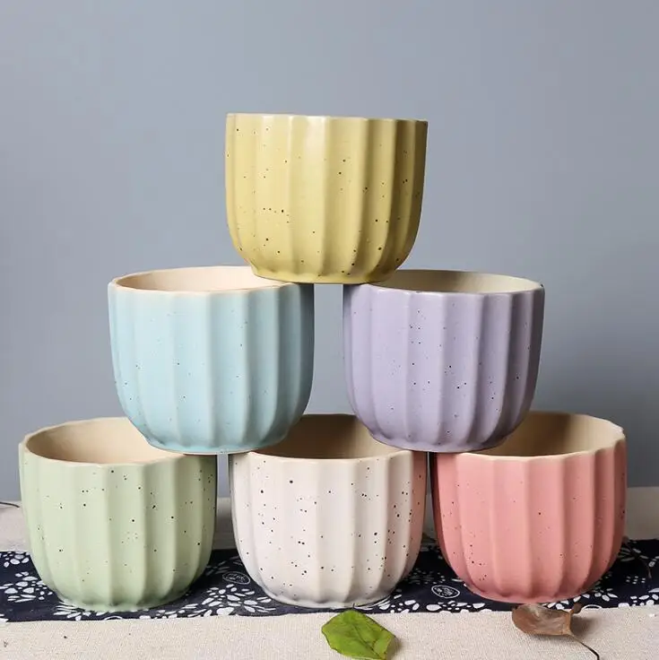 

TECHOME Creativity Succulents Ceramics Flower Pot Macarons Color Flower Pots with Holes Desktop Home Decoration